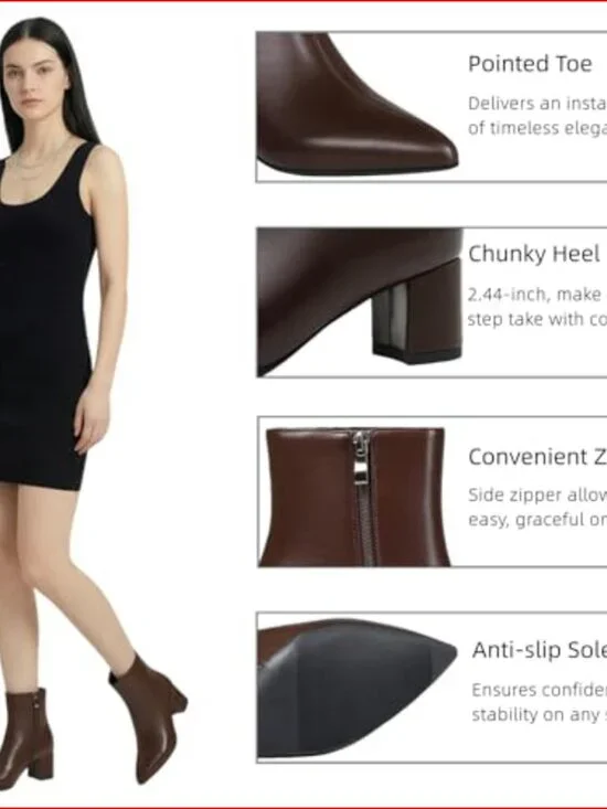 Pointed Toe Ankle Boots with Block Heel in Polyurethane - Picture 4 of 7